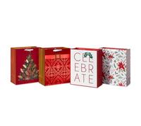American Greetings Lot de 4 grands sacs cadeaux de Noël de 33 cm, motifs traditionnels