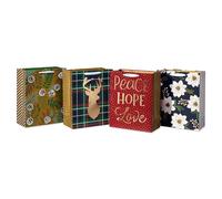 American Greetings Lot de 4 grands sacs cadeaux de Noël de 33 cm, verdure et lettrage