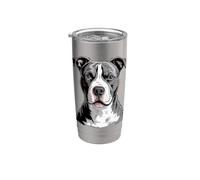 American Pit Bull Terrier Portrait de chien noir et blanc Gobelet isotherme en acier inoxydable double paroi