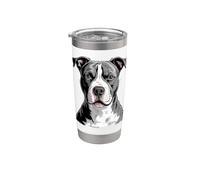 American Pit Bull Terrier Portrait de chien noir et blanc Gobelet isotherme en acier inoxydable double paroi