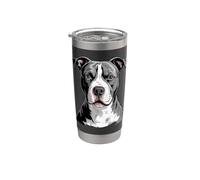 American Pit Bull Terrier Portrait de chien noir et blanc Gobelet isotherme en acier inoxydable double paroi