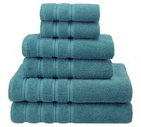 American Soft Linen Lot de 6 Serviettes 100% Coton Turc de 560 g/m² Super Douces pour Salle de Bain, 2 Serviettes de Bain, 2 essuie-Mains, 2 débarbouillettes, Bleu Sarcelle