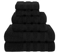 American Soft Linen Lot de 6 Serviettes 100% Coton Turc véritable pour Salle de Bain et Cuisine - 2 Serviettes de Bain, 2 Serviettes et 2 Gants de Toilette - Noir