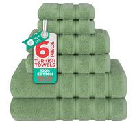 American Soft Linen Lot de 6 Serviettes, 2 Serviettes de Bain, 2 essuie-Mains, 2 débarbouillettes, 600 g/m², 100% Coton, Turques pour Salle de Bain, Vert Sauge