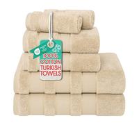 American Soft Linen Salem Lot de 6 Serviettes de Bain Turques 100% Coton de 600 g/m² pour Salle de Bain, 2 Serviettes de Bain, 2 essuie-Mains, 2 débarbouillettes (Beige)