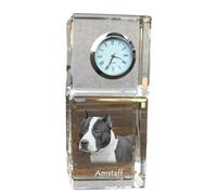 American Staffordshire Terrier - horloge en cristal avec photo, photo du chien dans le cristal, horloge de table personnalisée de la marque Art-Dog