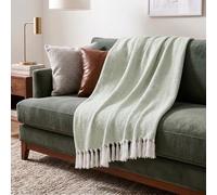 Americanflat Couvre-lit en Coton avec Franges 50 x 60 cm Zaina écume de mer et Chevrons Blancs
