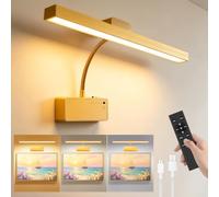 AMFUN 4000mAh Applique Murale pour Tableaux avec Télécommande,Or | Magnétique Lampes de Peinture à Piles, Eclairage Tableau LED Sans Fil, 3 Températures de Couleur et Fonction Minuterie