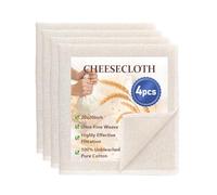 AMFUN 4PCS Etamine Alimentaire, 50 x 50cm Étamine Tissu En Coton, Lavable Toile à Fromage Coton Respirable pour Lait de Noix, Beurre, Jus, Yaourt, Thé, Tofu