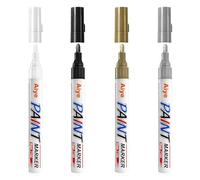AMFUN 4PCS Marqueur Acrylique, 2mm Pointe Ronde Acrylic Paint Marker, Feutre Imperméable pour le Papier Kraft, la Peinture sur Roche, Verre, Céramique, Bois, Métal (Or+Argent+Noir+Blanc)