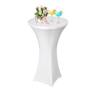 AMFUN Lot de 1 Housse de Table Ronde Extensible, Housse Mange Debout, Nappe Ronde de Cocktail pour Bar Table de Banquet Mariage Hôtel (Blanc) 80 * 120cm