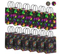 AMFUN Lot de 12 Sachet Anniversaire Néon, 21x15CM Sacs Cadeaux Fluorescents avec Anse, 2 Motifs, Sac en Papier pour Noël Anniversaire Mariage Fête