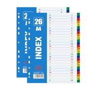 AMFUN Lot de 2 Intercalaires Din A4, Intercalaires Nombre 26 Positions, 5 Couleurs, 11 Trous-Perforation Européenne, Intercalaires Classeur A4 pour Scolaires, Bureau et Maison