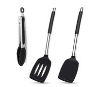 AMFUN Lot De 3 Spatules En Silicone avec Pince À Barbecue, 34.5cm Spatules en Silicone, Qualité Alimentaire Ustensiles de Cuisine,Passent Au Lave-Vaisselle, Sans BPA pour Cuisson, Mélange, Friture