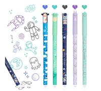 AMFUN Lot de 5 Encre Gel Effaçable, Stylos à Bille avec Gomme, Pointe 0.5 mm, Stylo Gel Effaçables, Roller Effaçable, Design d'animaux (5 Motifs) pour l'école, Fournitures de Bureau (5 Couleurs)