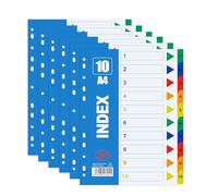 AMFUN Lot de 6 Intercalaires Din A4, Intercalaires Nombre 10 Positions, 5 Couleurs, 11 Trous-Perforation Européenne, Intercalaires Classeur A4 pour Scolaires, Bureau et Maison