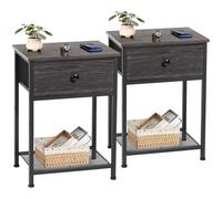 AMHANCIBLE Lot de 2 Tables de Chevet Table de Nuit Industrielles Gris Foncé | Tables d'Appoint avec Tiroir en Tissu et Étagère de Rangement, pour Canapé, Lit Bas, Petit Espace, 30 x 40 x 55 cm HET03SDDG