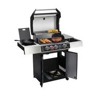 Amig - Barbecue à gaz XL Fireplus GRILL-2 4F - 129 x 55 x 115 cm - Surface de cuisson 60 x 41,5 cm - Avec thermomètre, tablette latérale, placard et roues avec frein - Grille en fonte - Noir