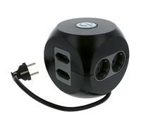 Amig - Base multiple de bureau avec interrupteur Mod.5540 avec 6 prises + 2 prises USB | Bloc en forme de seau avec protection contre la surtension | Dimensions : 12 x 12 x 12 cm | Tension max : 250 V