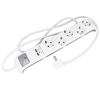 Amig - Base Multiple Mod.5520 ou multiprise avec 5 Prises ou Prises Schuko avec Prise de Terre et Interrupteur + 2 Prises USB de 2,1 A Max. | Câble 3G 1,5 mm² et 1,4 m