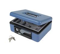 Amig - Boîte à monnaie | Coffre-fort pour argent, billets et pièces de monnaie | Avec plateau à monnaie | Ouverture avec poignée automatique et ouleur bleue | Acier | 197 x 154 x 80 mm