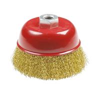 Amig - Brosse à Godet Mod. 35210 | 100 x 0,3 x 28 mm | Acier Laitonné | Avec Douille Filetée M14 | Pour Grandes Surfaces dans les Chaudronneries et la Construction | Utilisation avec Outils Portatifs