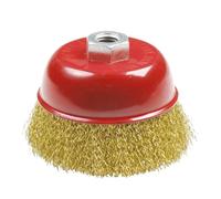 Amig - Brosse à Godet Mod. 35210 | 80 x 0,3 x 22 mm | Acier Laitonné | Avec Douille Filetée M14 | Pour Grandes Surfaces dans les Chaudronneries et la Construction | Utilisation avec Outils Portatifs