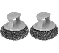 Amig - Brosse de Nettoyage pour Barbecue Ronde AM19 - Acier Inoxydable 410 + Manche en polypropylène - 8 x 7 cm - pour Un Nettoyage Rapide des grilles (Lot de 2)
