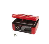 Amig - Coffre-fort | Coffre de Sécurité pour Argent, Billets et Pièces de Monnaie | Avec Plateau à Monnaie | Ouverture Automatique avec Poignée et ouleur Rouge | Acier | 165 x 125 x 80 mm