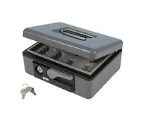 Amig - Coffre-fort | Coffre de Sécurité pour Argent, Billets et Pièces de Monnaie | Avec Plateau à Monnaie | Ouverture Automatique avec Poignée et Clé | Couleur Grise | Acier | 197 x 154 x 80 mm