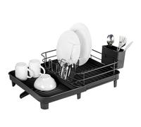 Amig - Égouttoir Extensible Vika - 41 x (31-52) x 16 cm - Acier et Plastique - Couleur Noir - Égouttoir avec Plateau d'Égouttage et Bouchon de Vidange - Capacité pour 10 Assiettes et 6 Verres