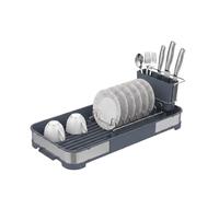 Amig - Égouttoir Petit Siba - 44,5 x 20,6 x 13 cm - Acier Inoxydable et Polypropylène - Couleur Grise - Égouttoir avec Plateau et Support pour Couverts - Capacité 7 Assiettes et 4 Verres