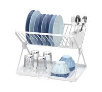 Amig - Égouttoir Pliable Kaplya - 41,5 x 33,2 x 33,8 cm - Acier et Plastique - Couleur Blanc - Égouttoir Compact avec Plateau d'Égouttage et Support pour Couverts - Idéal pour Les Petites Cuisines