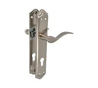Amig - Ensemble de poignées argentées avec plaque finition laiton chromé mat avec trou de serrure - béquille pratique, élégante et intemporelle - 256 x 48 mm