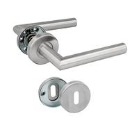 Amig - Ensemble de Poignées avec Rosace et orge - 136 x Ø19 mm - Design Élégant et Simple - Argent Mat - Acier Inoxydable - Usage Intérieur et Extérieur