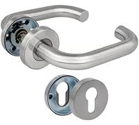 Amig - Ensemble de poignées avec rosace pour portes intérieures - Design moderne et ergonomique - Longueur 140 mm, Ø 19 mm, carré 8 mm - Acier inoxydable mat - Mod. 3RBX