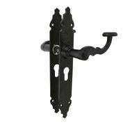 Amig - Ensemble de poignées Mod. 100PB | 280 x 44 mm | Poignée en Zamak avec plaque en acier | Finition noire | Inclut une rosace Europrofil | Carré de 8 mm | Style Rustique Forgé à la Main