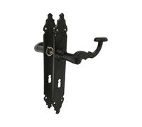 Amig - Ensemble de poignées Mod. 100PG | 280 x 44 mm | Poignée en Zamak avec plaque en acier | Finition noire | Inclut une rosace Gorja | Carré de 8 mm | Style Rustique Forgé à la Main