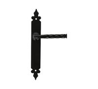 Amig - Ensemble de poignées Mod. 106P | 270 x 36 mm | Poignée en Zamak avec plaque en acier | Finition noire | Inclut une plaque étroite | Style Rustique Forgé à la Main | Sans ressort de rappel