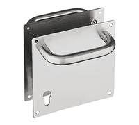 Amig, Ensemble de poignées Mod.2 avec plaque et embout en acier inoxydable 18/8 pour portes de passage ou d'entrée intérieures ou extérieures, poignée : Ø19 x 151 mm, plaque : 180 x 180 mm, argenté