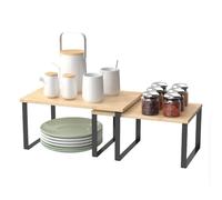 Amig - Étagère pour Épices Organisateur Mod. Soren - Set de 2 Pièces - Étagères Empilables - 32 x 20 x 15,6 cm / 28 x 18,5 x 13,9 cm - Acier et Bambou - Couleur Noir et Bois Naturel