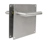 Amig - Jeu de poignées avec plaque pour porte | Mod. 7C | Acier inoxydable 18/8 | 180 x 180 mm | Carré de 8 mm | Argenté mat