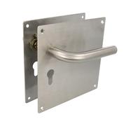 Amig - Jeu de poignées avec plaque pour porte | Poignée avec serrure à clé à 70 mm | Mod. 4CB70 | Acier inoxydable 18/8 | 180 x 180 mm | Carré de 8 mm | Argenté mat