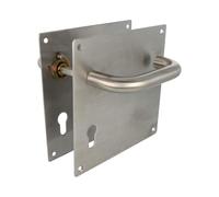 Amig - Jeu de poignées avec plaque pour porte | Poignée avec serrure à clé à 72 mm | Mod. 3CB72 | Acier inoxydable 18/8 | 180 x 180 mm | Carré de 8 mm | Argenté mat