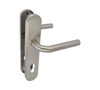 Amig - Jeu de poignées avec plaque pour porte | Poignée avec serrure à clé | Mod. 4PXB | Acier inoxydable 18/8 | 230 x 45 mm | Carré de 8 mm | Argenté ma