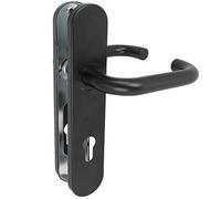 Amig - Juego de Manilla con Placa de Polipropileno para Puertas | 245 x 45 mm | Cuadradillo de 8 mm | Diseño Sencillo | Ideal para tu Hogar u Oficina | Con Bocallave | Acero y Polipropileno Negro