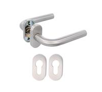 Amig - Juego de manillas para puerta Mod. 4O con placa oval - Para marco estrecho - Manilla en acero inoxidable 18/8 y roseta en acero niquelado - 136 x Ø19 mm - Acabado mate - Mod. 9954