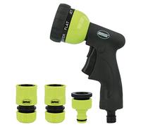 Amig - Kit D'Irrigation | 4 Composants | 1 Pistolet D'Irrigation 7 Modes, 1 Adaptateur Réducteur Pour Robinet Et 2 Raccords Rapides De 1/2" Et 3/4" Fonction D'Arrêt | Vert Pistache Et Noir