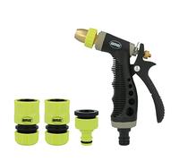 Amig - Kit D'Irrigation | 4 Composants | 1 Pistolet D'Irrigation À Débit Réglable, 1 Adaptateur Avec Réducteur Et 2 Raccords Rapides De 1/2" Et 3/4" Avec Fonction D'Arrêt | Vert Pistache Et Noir