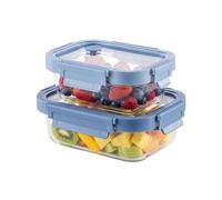 Amig - Lot de 2 Conteneurs Hermétiques en Verre - 370ml, 640ml - Verre Transparent - Couvercle en Polypropylène - Convient pour Stocker, Transporter et Réchauffer des Aliments - Mod. 900